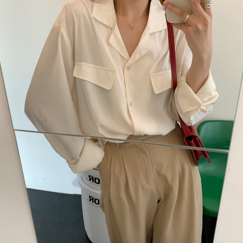 Stylish Women Chic Basic Blouses All Match Streetwear Lapel Office Lady Female Elegance Gentle Shirts 210421
