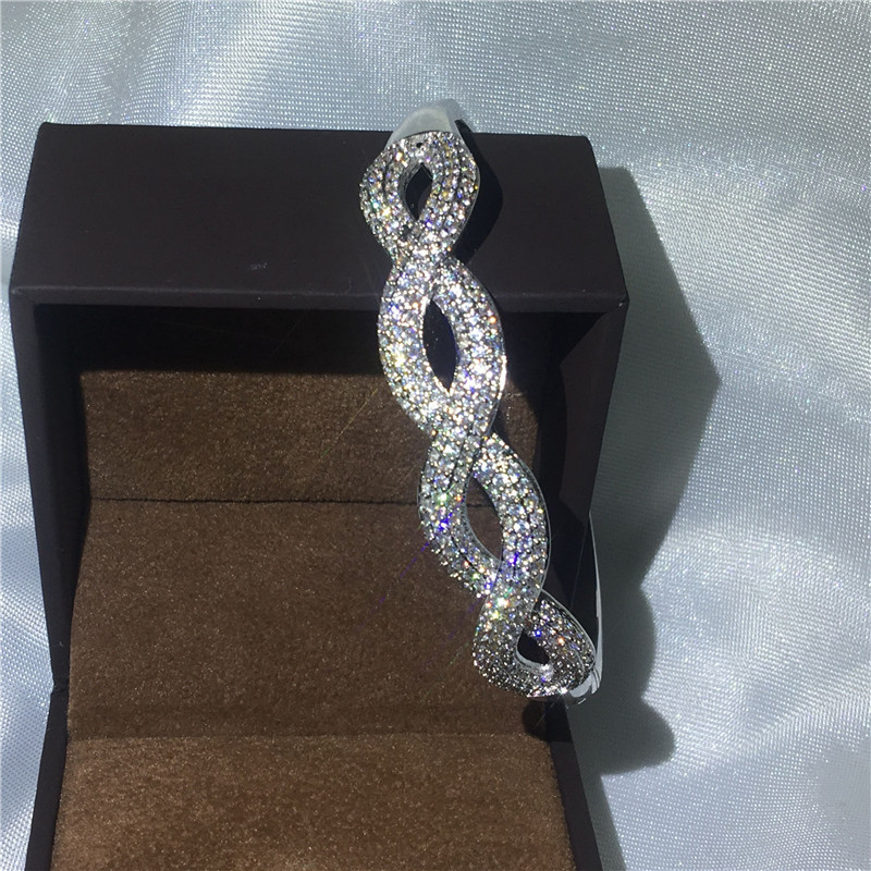 Choucong Sparkling Wedding Bangles Luxury Jewelry 925 Sterling Silver Fill Pave White Sapphire CZ Diamond Gemstones Party Promise Women Cross Bangle G