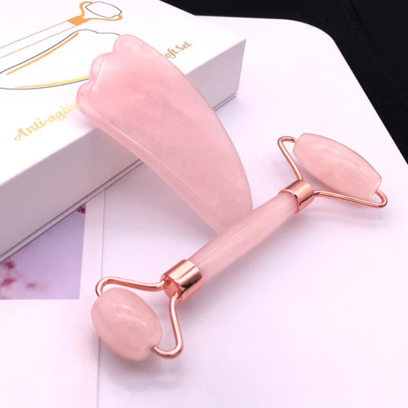 Pink Quartz Facial Relaxation Slimming Tool/rose Quartz Roller Massager For Face Jade Massage Stone Double Head Massage Roller Rollenmassage