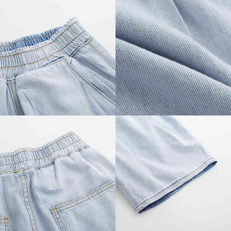 IEFB Denim Shorts Men's Summer Thin Air Conditioning Knee Length Pants Loose Straight Elastic Waist Korean Fashion Cloth 9Y7578 210524