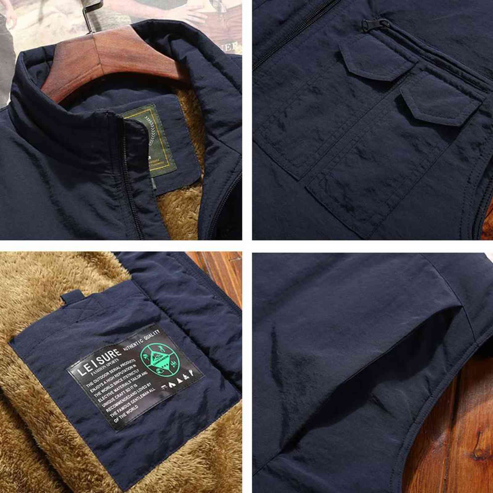 Thicken Fleece Waterproof Winter Vest Mens Multi Pockets Spring Autumn Waistcoat Pographer Mandarin Collar Sleeveless Jacket 211105