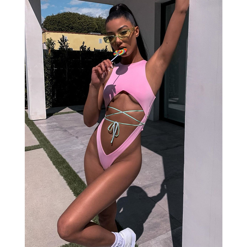 Sexy Swimsuit Women Swimwear Raceback High Neck Push Up Bandage Bathing Suit Wear Female Beachwear 210520