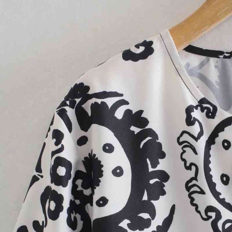 Summer Women Placement Print Midi Dress Female V Neck Long Sleeve Clothes Casual Lady Loose Vestido D7717 210430