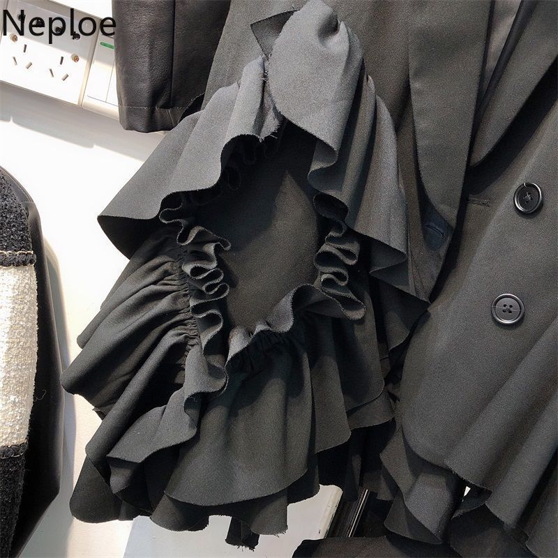 Neploe Women Vest Irregular Ruffle Patchwork Outerwear Loose Fashion Black Blazer Tank Elegant Temperament Sleeveless Ladies Top 210422