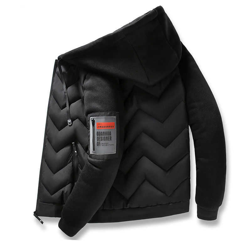 Winter Men Parka Casual Jacket Fashion Color patchwork Outwear Thicken And Warm hooded Coat Slim Fit Drop MF9 210818