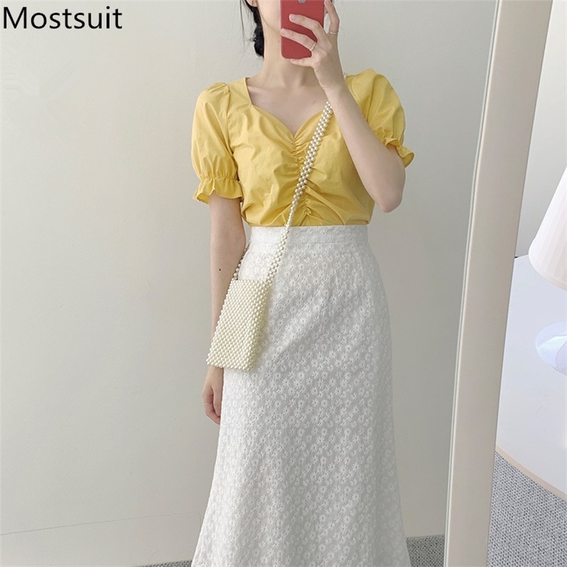 Summer Fashion Korean 2 Piece Skirt Outfits Sets Women V-neck Short Tops + Lace Suits Casual Ladies Sweet 210518, Yellow top
Summer Fashion Korean 2 Piece Skirt Outfits Sets Women V-neck Short Tops + Lace Suits Casual Ladies Sweet 210518, Yellow top