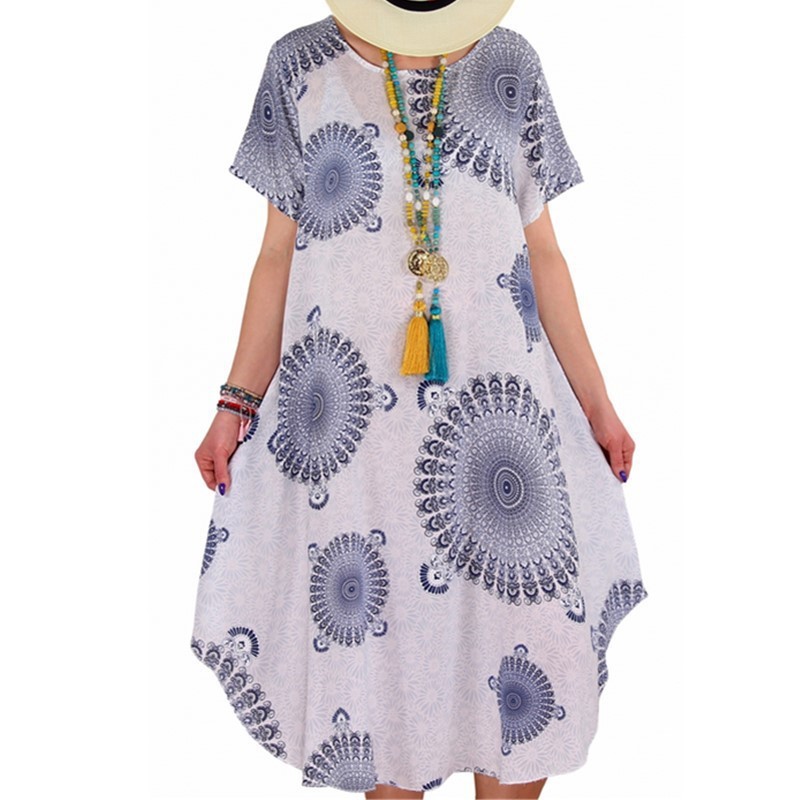Summer Boho Big Dots Print Loose Midi Dress Women Casual Short Sleeve Ethnic Style Sundress Plus Size 5XL Beach Dresses Vestidos 210522