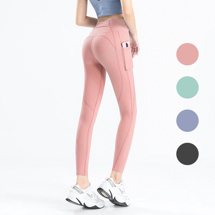 Women Leggings Yoga Pants girls Jogger Spandex Fitness Sports Running Buffed Nake Side Pocket Peach Hip Tight Capris