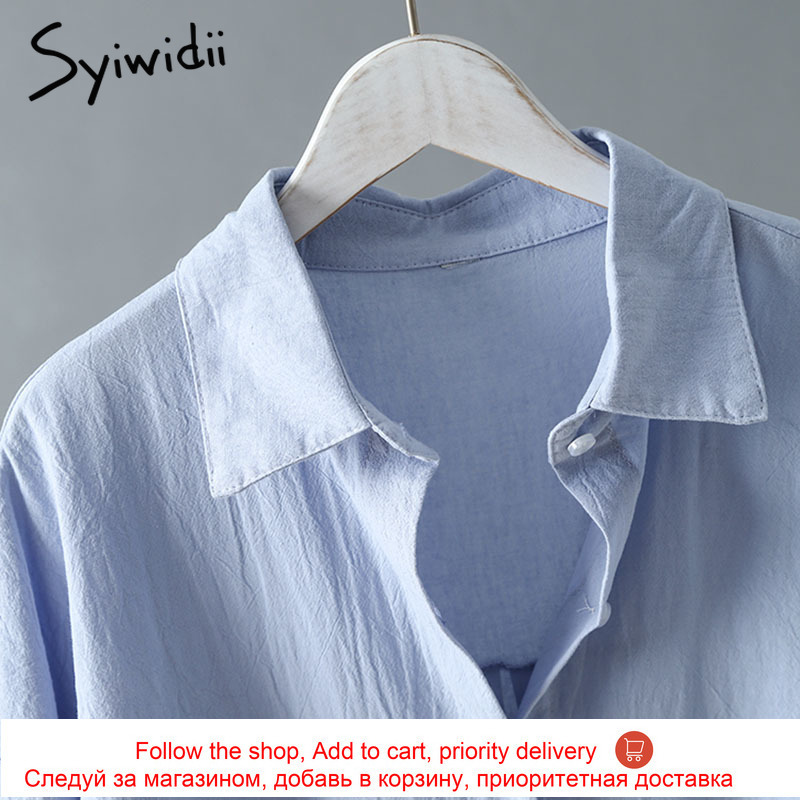 Syiwidii Woman Long Shirt Dress Cotton Korean Fashion Clothing White Plus Size Big Shirt Dresses Spring Long Sleeve Loose 210409