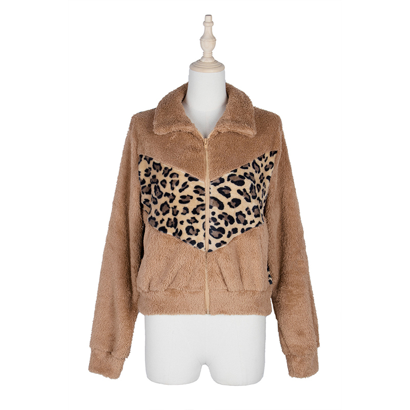 Leopard Patchwork Teddy Cashmere Jacket Women Autumn Winter Short Plush Coat Pocket Warm Fleece Jacket For Women New 210413