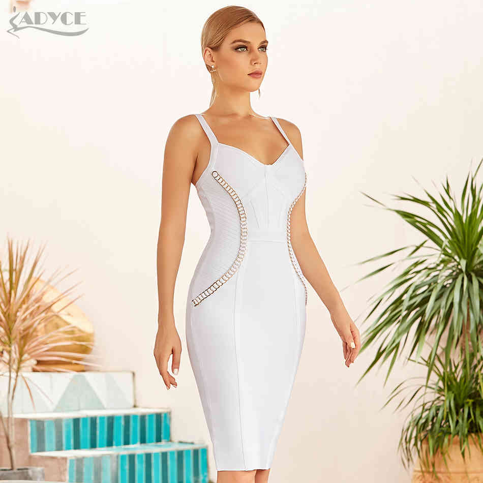 Summer Women White Bodycon Bandage Dress Sexy Sleeveless Spaghetti Strap Club Celebrity Evening Runway Party 210423