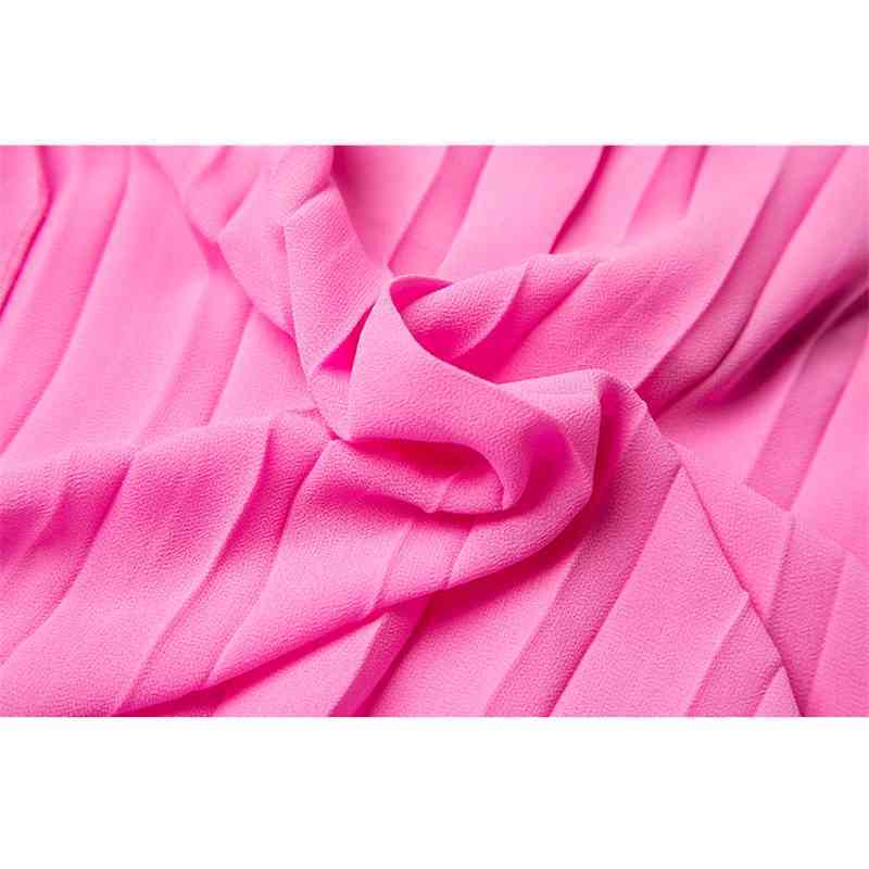 Elegant Summer Fashion Runway Women Dress Butterfly Sleeve Lace Ruffles Bohemian Solid Pink Ladies Midi Dresses 210522