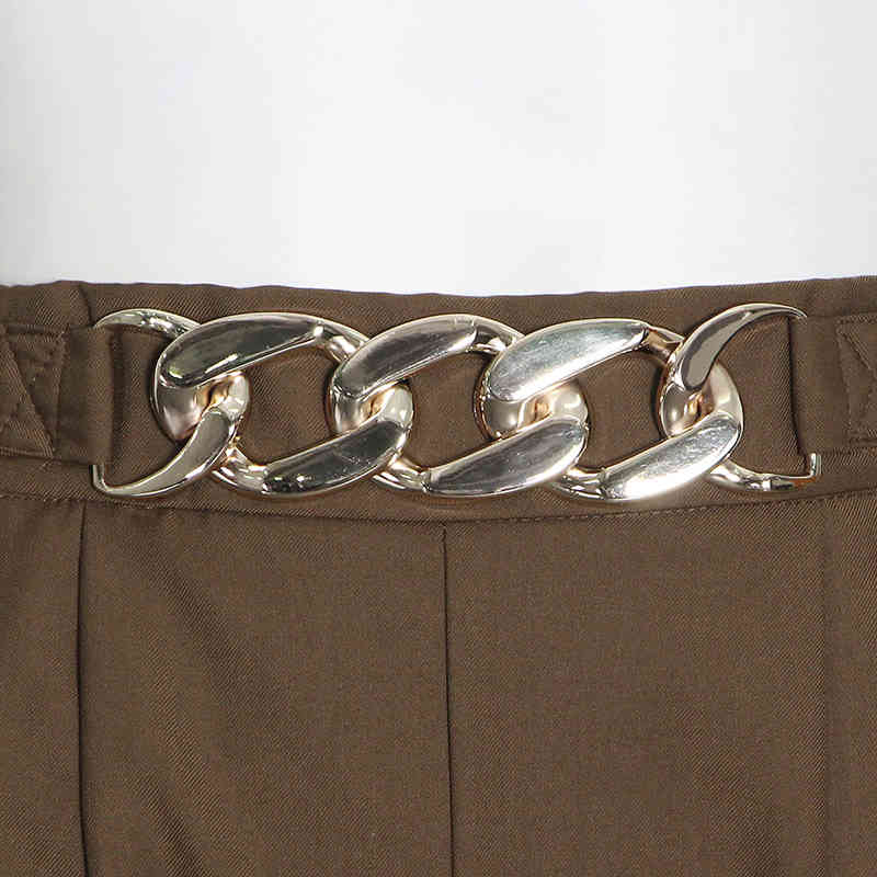 TWOTWINSTYLE Casual Patchwork Chain Pants For Women Straight Loose Solid Wide Leg Trousers Female Fashion Clothing 210517