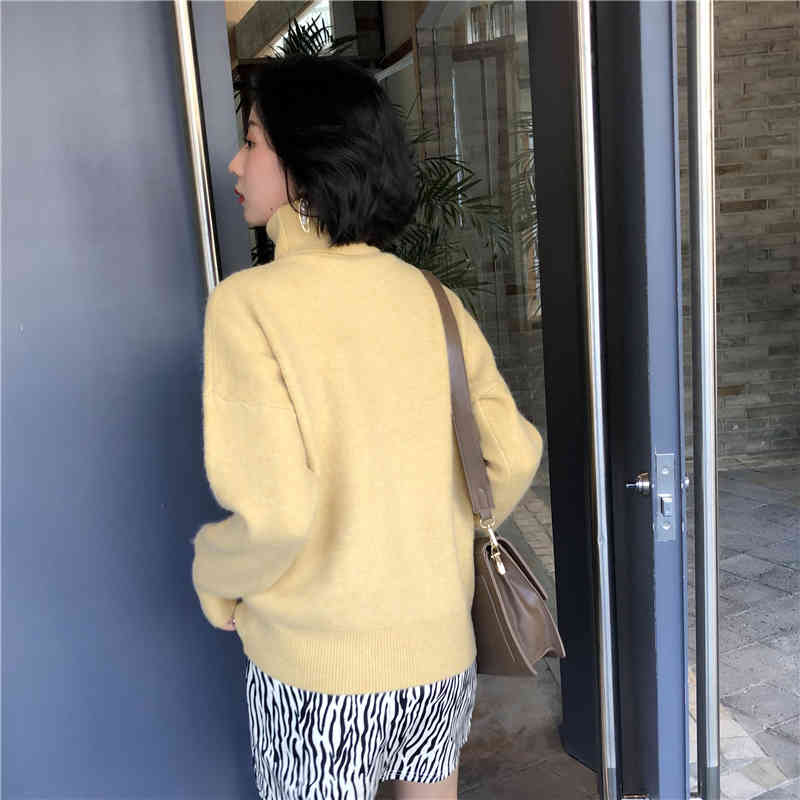 Autumn Winter OL Outwear Tops Turtleneck Bottoming Sweater Women Elegant Solid Long Sleeve Knitted Sweaters 210421