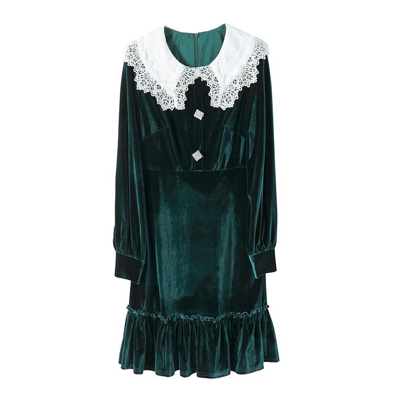 Casual Dresses Fashion Women Dress Crystal Button Embellished Lace Velvet Long Sleeve Ruffled, Green
Casual Dresses Fashion Women Dress Crystal Button Embellished Lace Velvet Long Sleeve Ruffled, Green