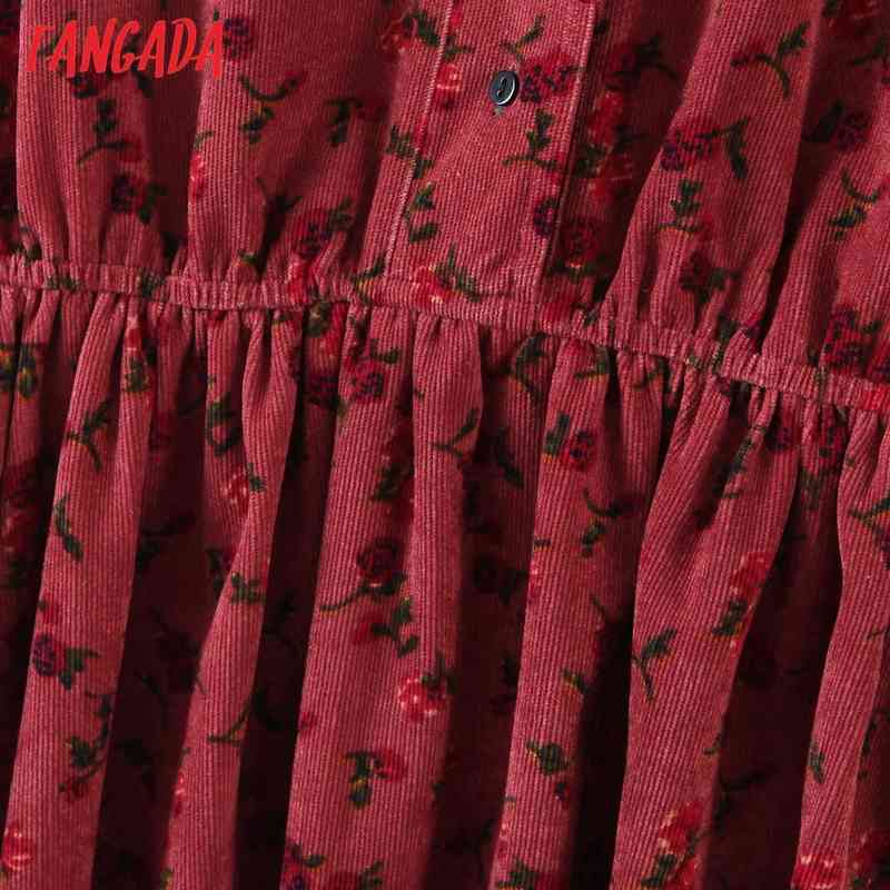 Fashion Women Flowers Print Corduroy Arrival Long Sleeve Ladies Mini Dress Vestidos SL536 210416