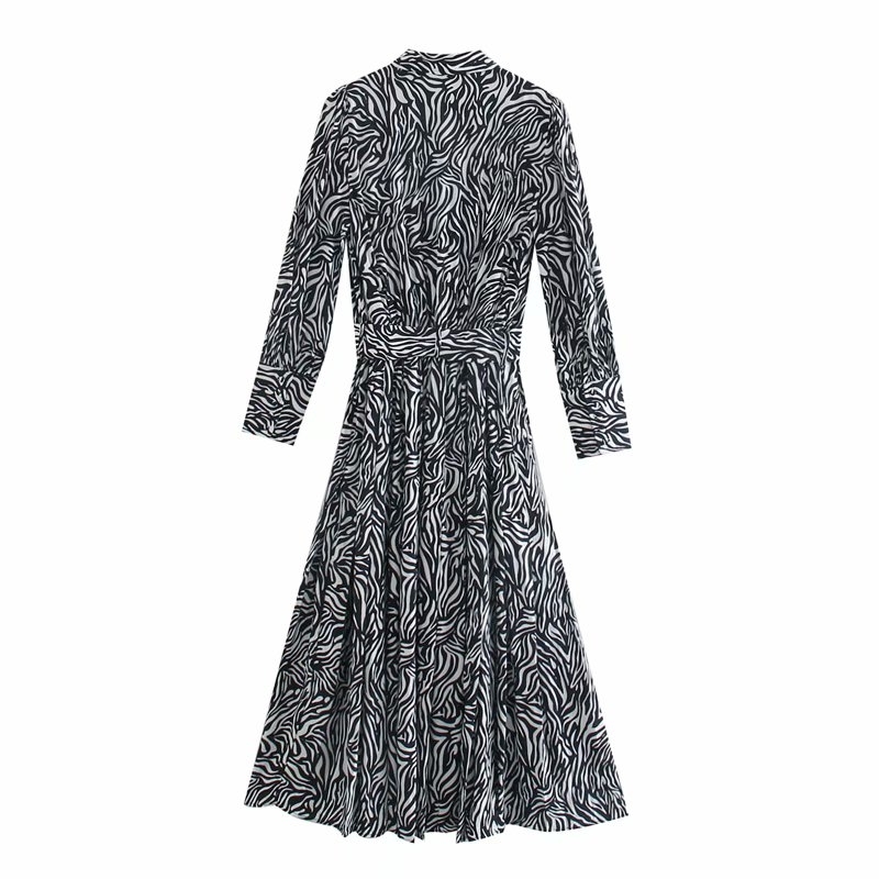 fashion animal striped women long dresses summer print belt ladies casual female knee-length slim girls 210430