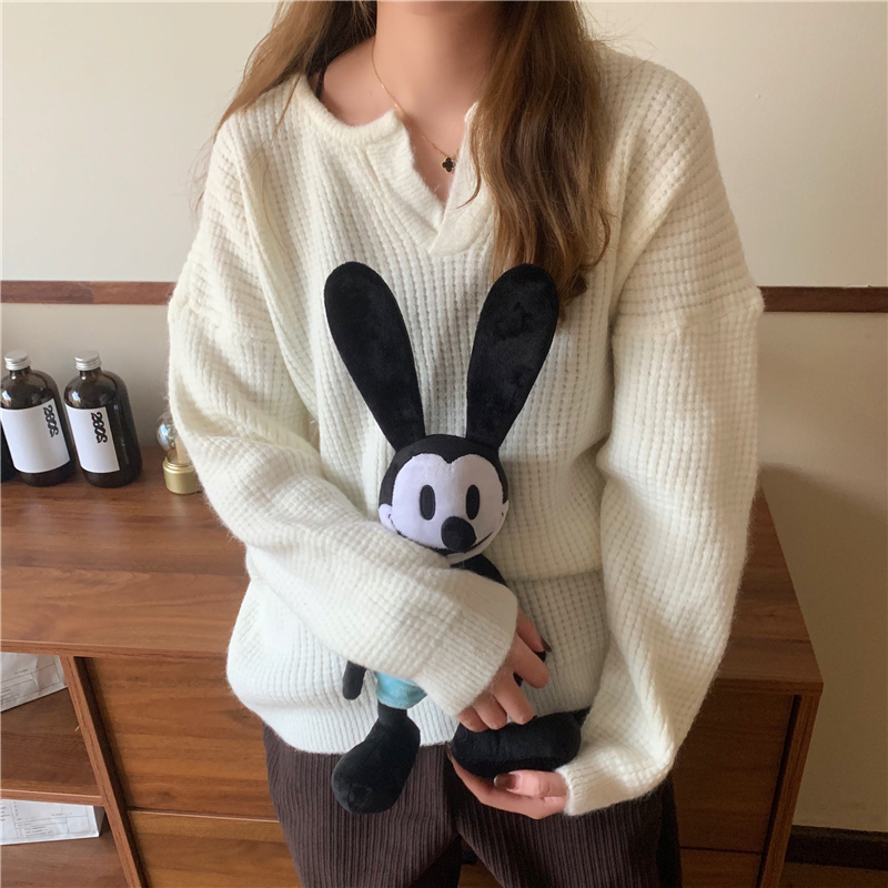 Outwear Knitted Vintage High Waist Leisure Office Lady Tops Elegant Solid Streetwear V-Neck Sexy Sweaters 210421