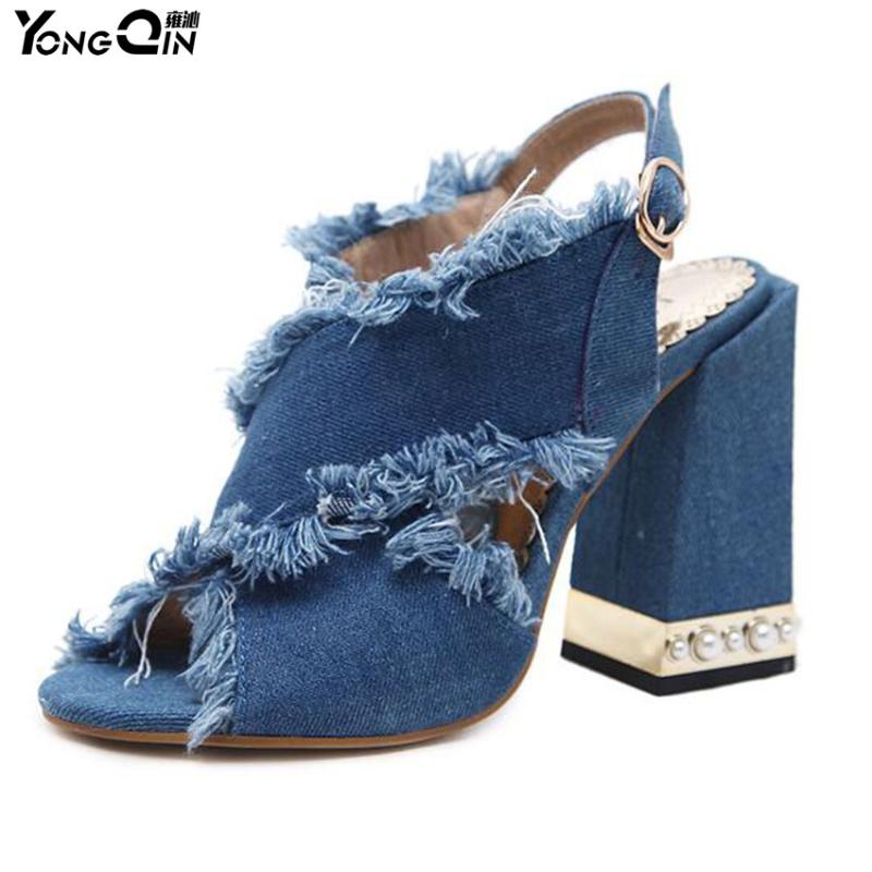 Fashion Denim Women Sandals High Heel Crystal Elastic Band Pumps Rome For Dress Shoes, Black
Fashion Denim Women Sandals High Heel Crystal Elastic Band Pumps Rome For Dress Shoes, Black
