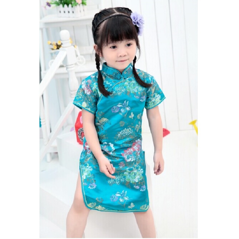 Floral Baby Qipao Girl Dress Chi-Pao Cheongsam New Year Gift Children Clothes Kids Dresses Girls clothing Wedding Princess Dress 210413