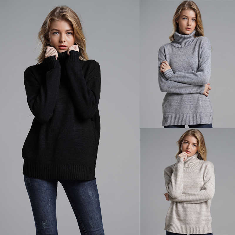 Women's sweater autumn and winter solid color loose warm high collar female temperament pullover 210527
Women's sweater autumn and winter solid color loose warm high collar female temperament pullover 210527