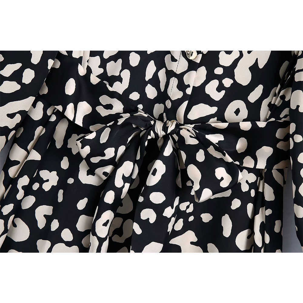 Women Dress Printed Collared Belted Elegant Fashion Casual Midi Woman Dresses Femme Robe Ropa Mujer Vestidos 210709