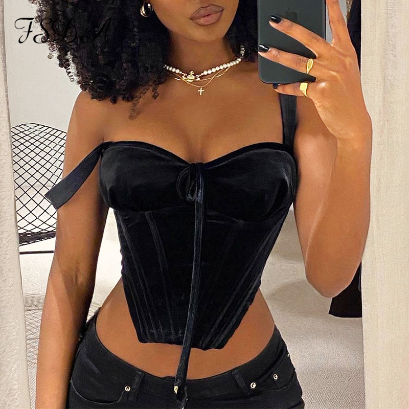 women 2021 velvet crop black sleeveless bandage summer t shirt casual corset party off shoulder tank top, Black;white
women 2021 velvet crop black sleeveless bandage summer t shirt casual corset party off shoulder tank top, Black;white