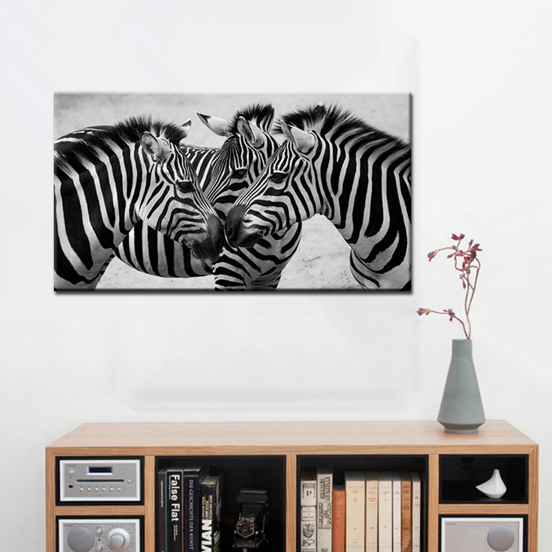 Black White Canvas Art Three Zebras Animal Painting Wall Art Prints Poster for Living Room Home Decor Modular Pictures