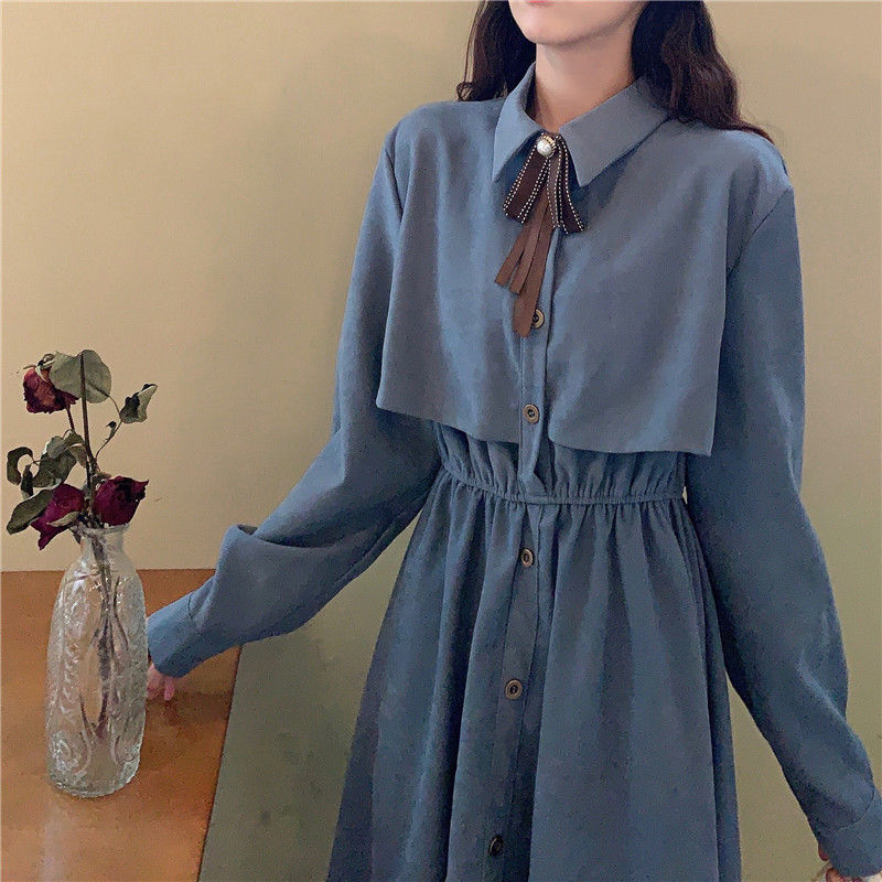Elegant Dress Women Autumn Bow Lace Up Midi Long Female Casual Korean Fall Robe Clothing Vestidos 210519