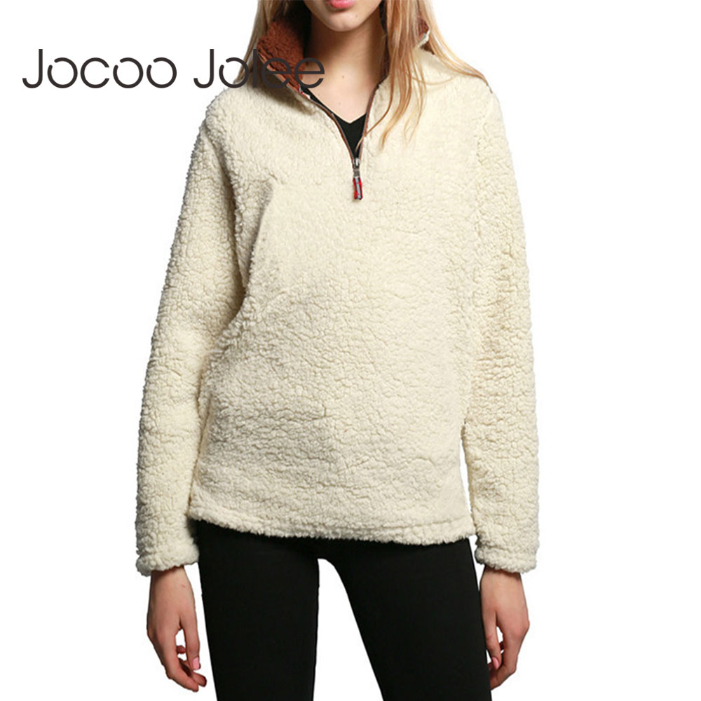 Women Autumn Long Sleeve Zipper Stand Collar Fleece Hoodies Solid Lamb Fur Sweatshirts Casual Pullovers Plush Coat 210428