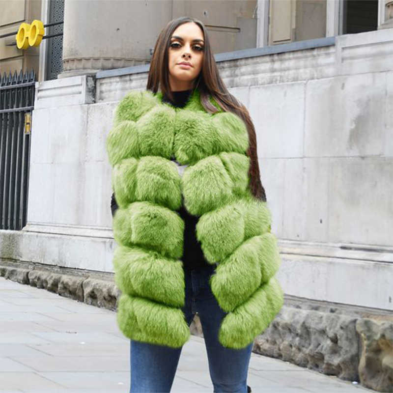 TRODEAM 70cm Long Faux Fur Vest For Women Genuine Leather Coats Winter Female Fur Jacket Outerwear Customize 211019
