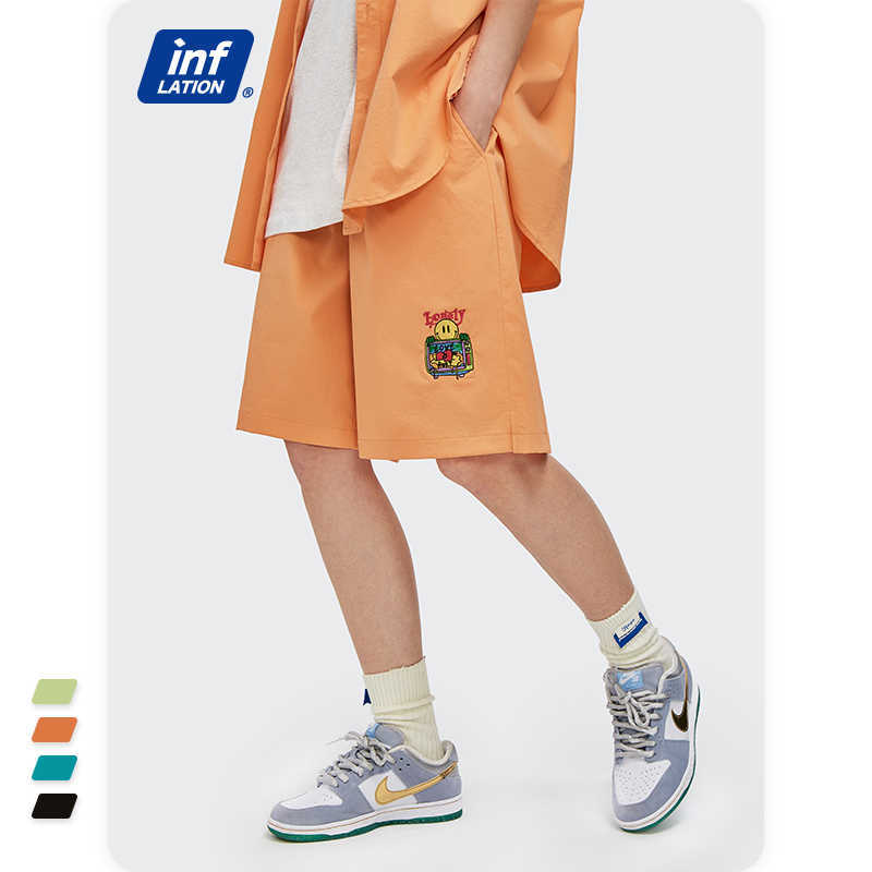 INFLATION Candy Color Shorts Men Women Harajuku Cartoon Embroidery Elastic Waist Casual Couple 3637S21 210629