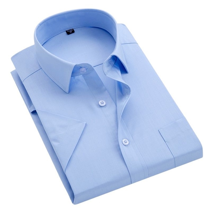 Short Sleeve Men Dress Shirts for Summer Solid Plain Plus Size 8xl Striped Shirt Twill Business Mens Male Regular Fit Oversized 210714