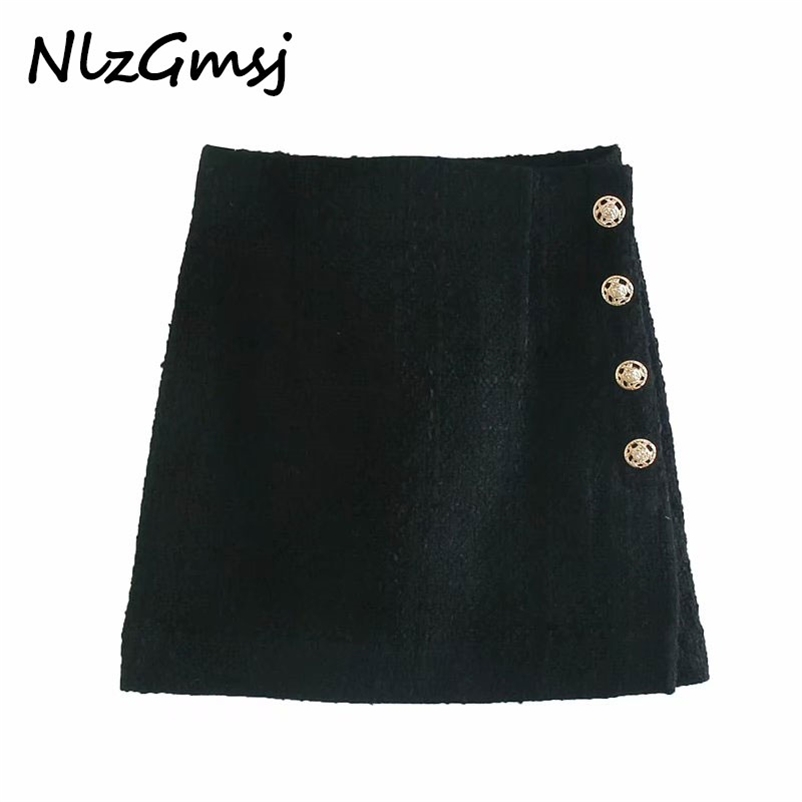 Women Chic Fashion With Buttons Patchwork Tweed Mini Skirt Vintage High Waist Back Zipper Female Skirts Mujer 210628, As picture
Women Chic Fashion With Buttons Patchwork Tweed Mini Skirt Vintage High Waist Back Zipper Female Skirts Mujer 210628, As picture