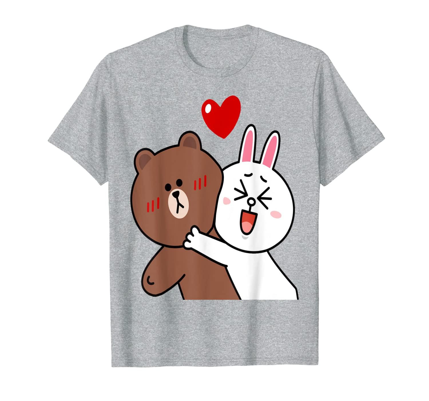 Cute brown bear cony bunny rabbit valentines lovers hug kiss T-Shirt
