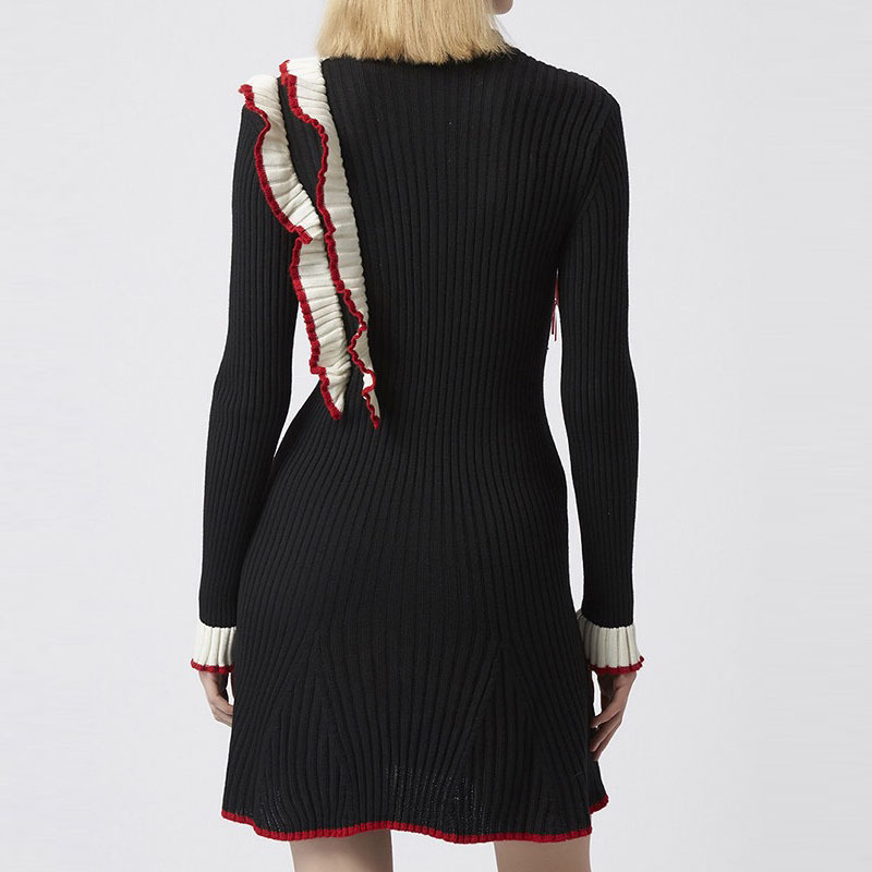 Fashion Elegant Knitted Sweater Mini Dress Spring Autumn Arrival Women Knit Bodycon Ruffles Pullover es 210421