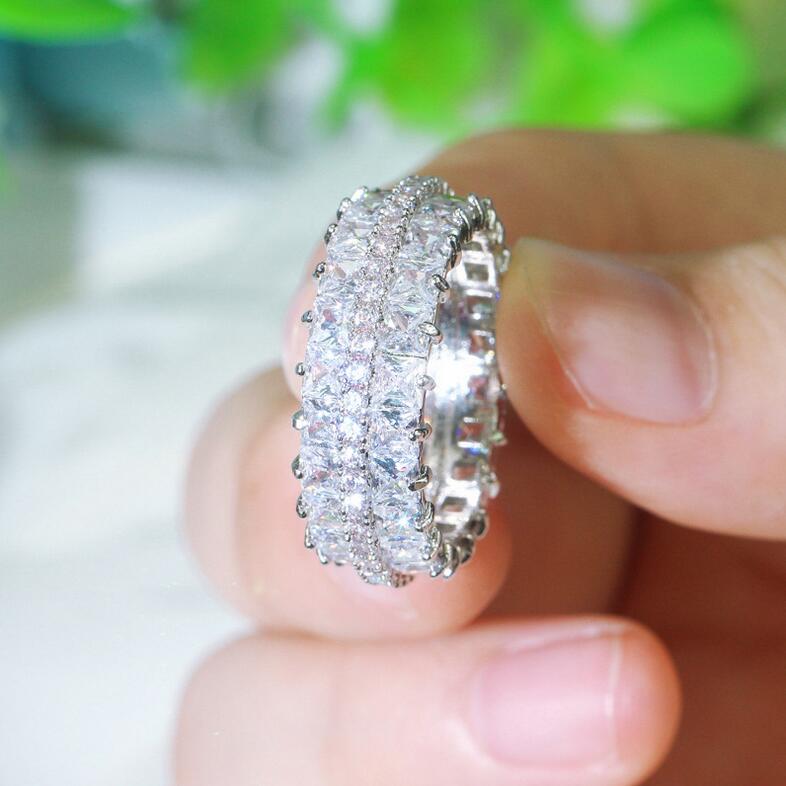 White Gold Fill Princess Cut Topaz CZ Wedding Rings for Women