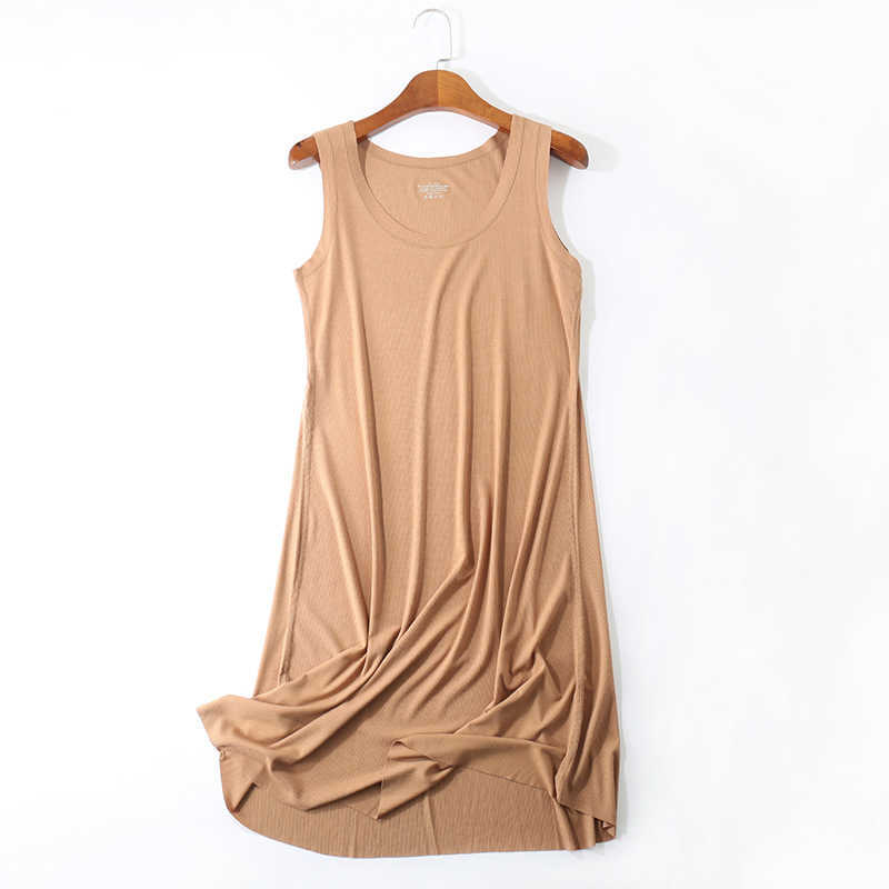 Women Summer Casual Dress Plus Size O-neck Sleeveless Knee-Length Dresses 8 Colors Stretchable Home Gown Frocks for Lady 210630