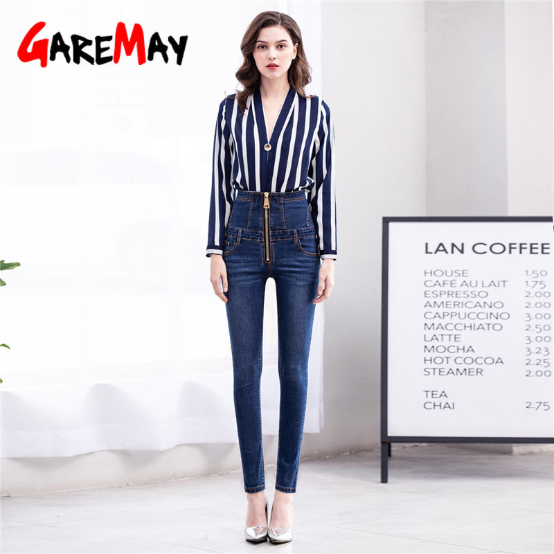 Women's Jeans with Zipper High Waist Stretch Pants Skinny Warm Velvet Winter Ladies Trousers Female Slim Fit Mom Plus Size 210428