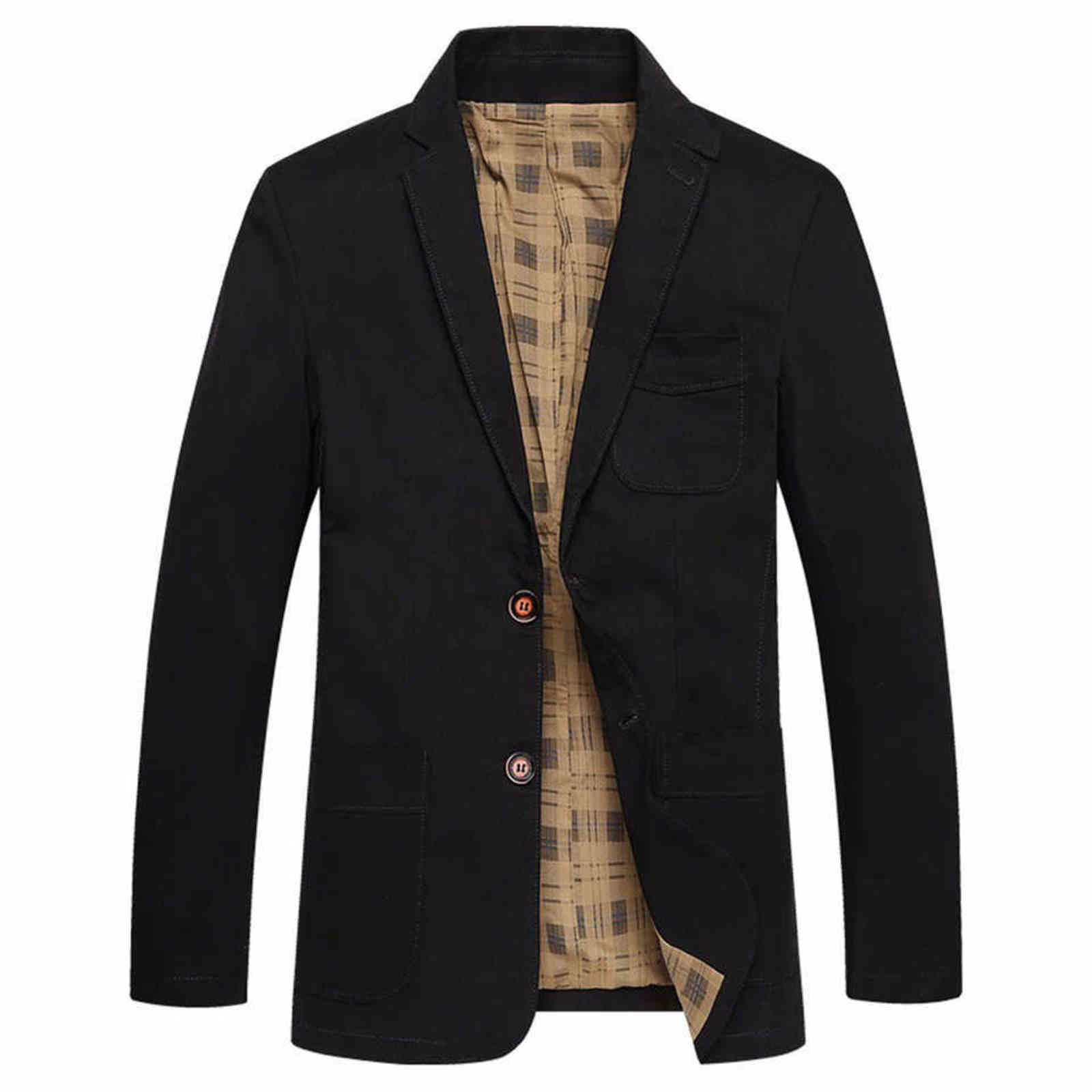 100% Cotton Men Suit Jacket Buttons Pockets Khaki Green Black Casual Street Wear Spring Autumn Male Outwear Slim Man Blazer 211120