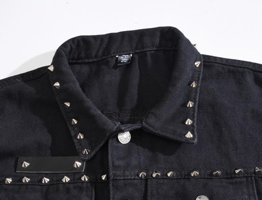 Men's Jacket Cotton Ripped Jeans Jackets Cool Rivets Black Denim Vest Single-Breasted Male Hip Hop Washed Cowboy Waistcoat