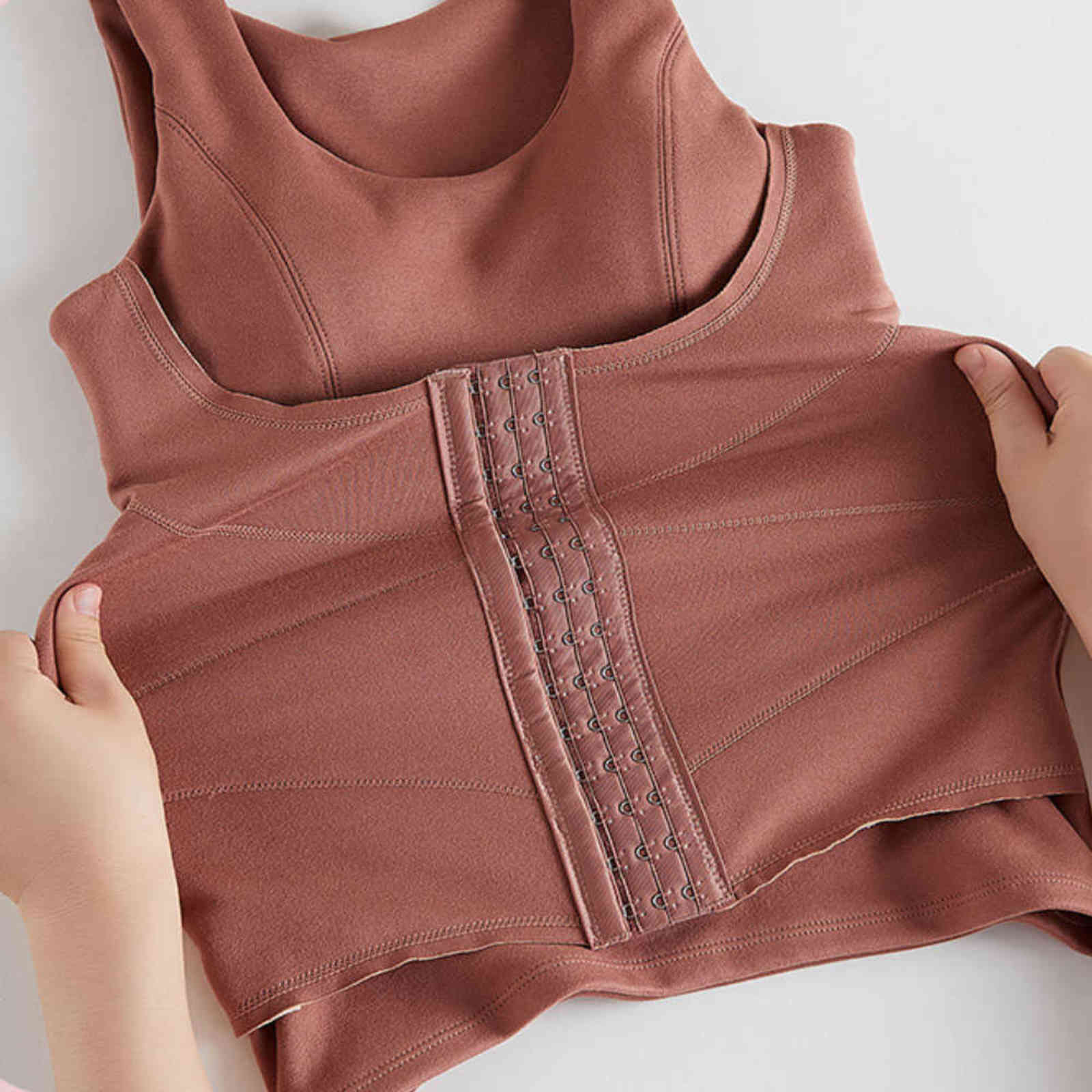 Corset Top Thermal Underwear Body Shaper Tops With Bra Women Waist Trainer Shapewear Fleece Reducing Girdles Tummy Slimming Belt 211112