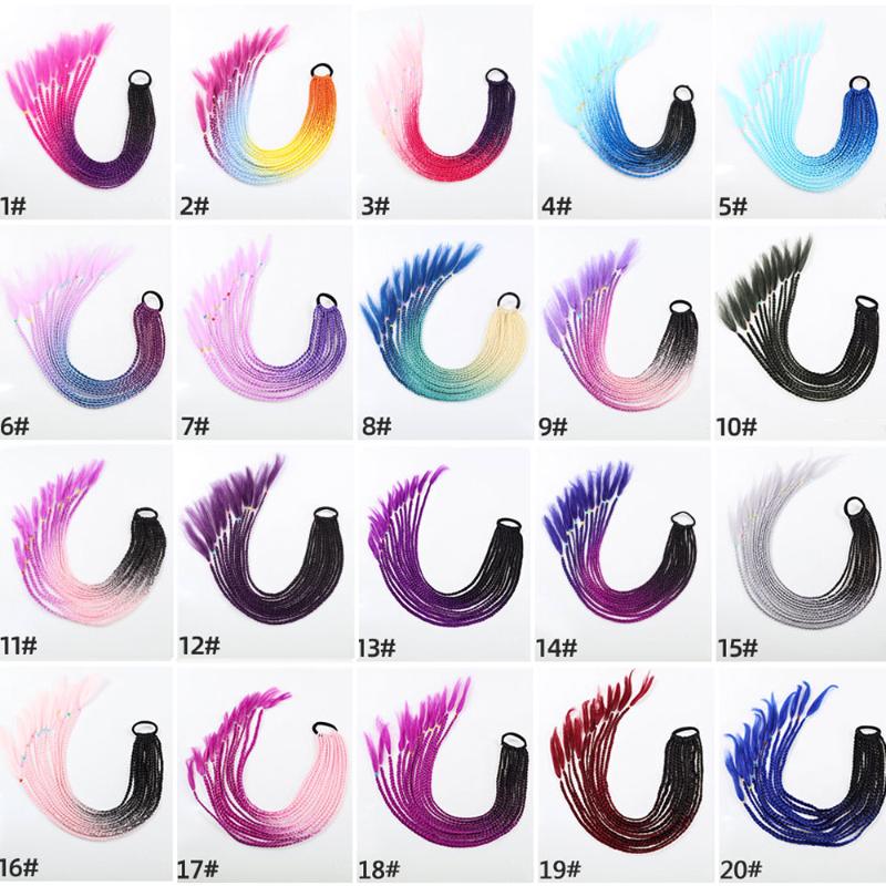 Synthetic Wigs Ponytails Box Braids Hairband Ombre Braiding Hair Colored Crochet Pigtail Hairpieces Elastic 24inch 60g 3pcs