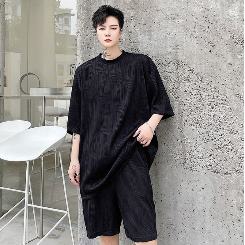 IEFB Summer Stripe Round Neck Loose Oversized T Shirt For Men Short Sleeve Causal Loose Tee Tops Black White Clothing Y7726 210524