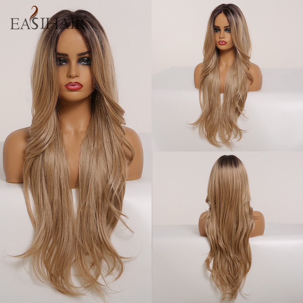 Long Brown Highlight Lace Front Synthetic Wigs with Baby Hair Lace Wigs for Women High Density Daily Heat Resistant Wigfactory direct