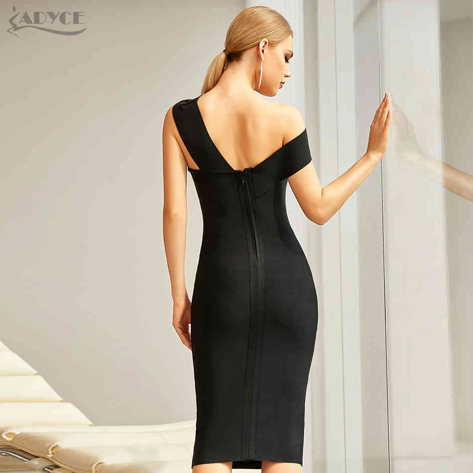 Summer Women Black Off Shoulder Bandage Dress Sexy Short Sleeve Knee Length Celebrity Evening Runway Party 210423