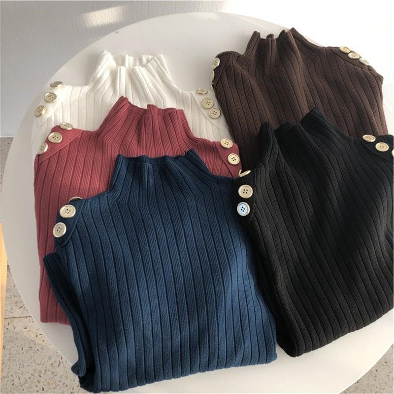 Spring Autumn OL Basic Pullover Tops Soft Warm Bottoming Sweater Women Elegant Solid Turtleneck Knitted Sweaters 210421