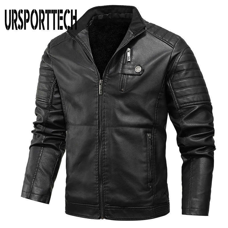 Winter Motorcycle Jacket Men Warm Thick Fleece Leather Jacket Man Biker Punk Vintage PU Leather Jacket Windbreaker Coat 210528