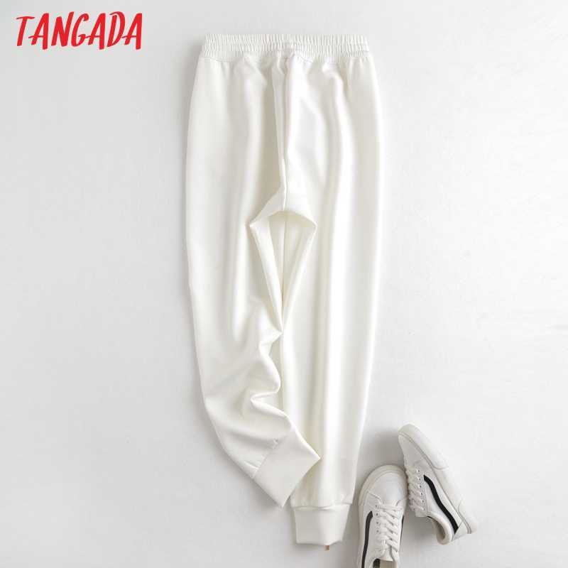 Tangada Fashion Woman White Pants Women Cargo High Waist Pants Loose Trousers Joggers Female Sweatpants 6D89 211006