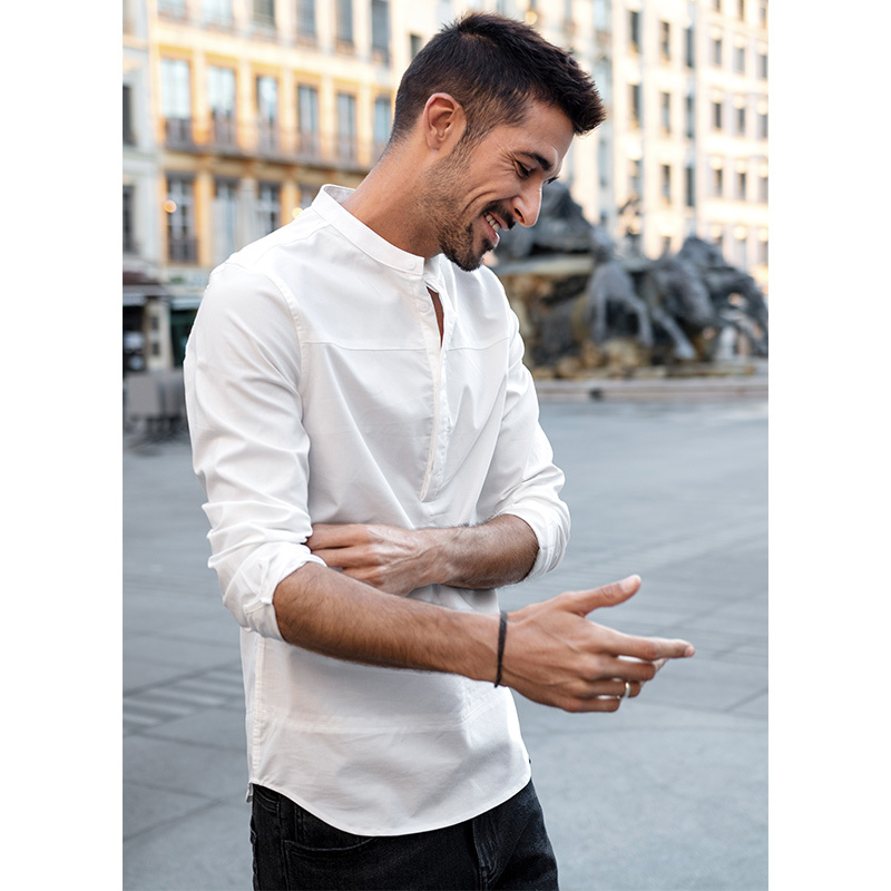 KUEGOU Blended Cotton Solid Color Spring Summer Man Shirt Long Sleeve Half Cardigan Fashion Shirts Men Top Plus Size Bc-201 210331